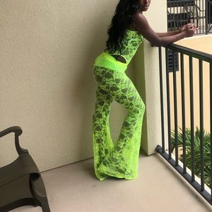 Lime Green Body suit with matching Bell Bottoms